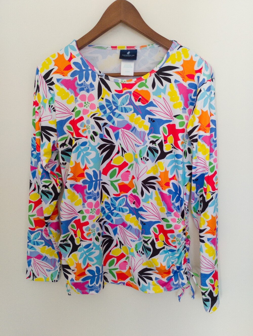 Caribbean Joe Palm Forest Ruched Side Sun Shirt Size Large